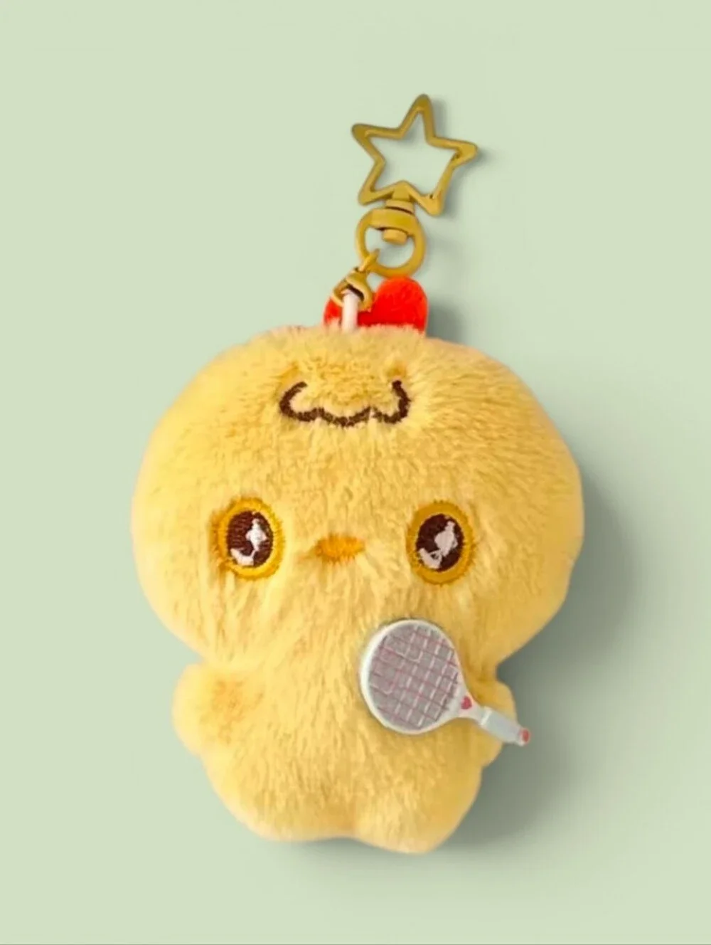 Cute Yellow Plush Chick Bag Charm/ Keychain with Tennis Racket